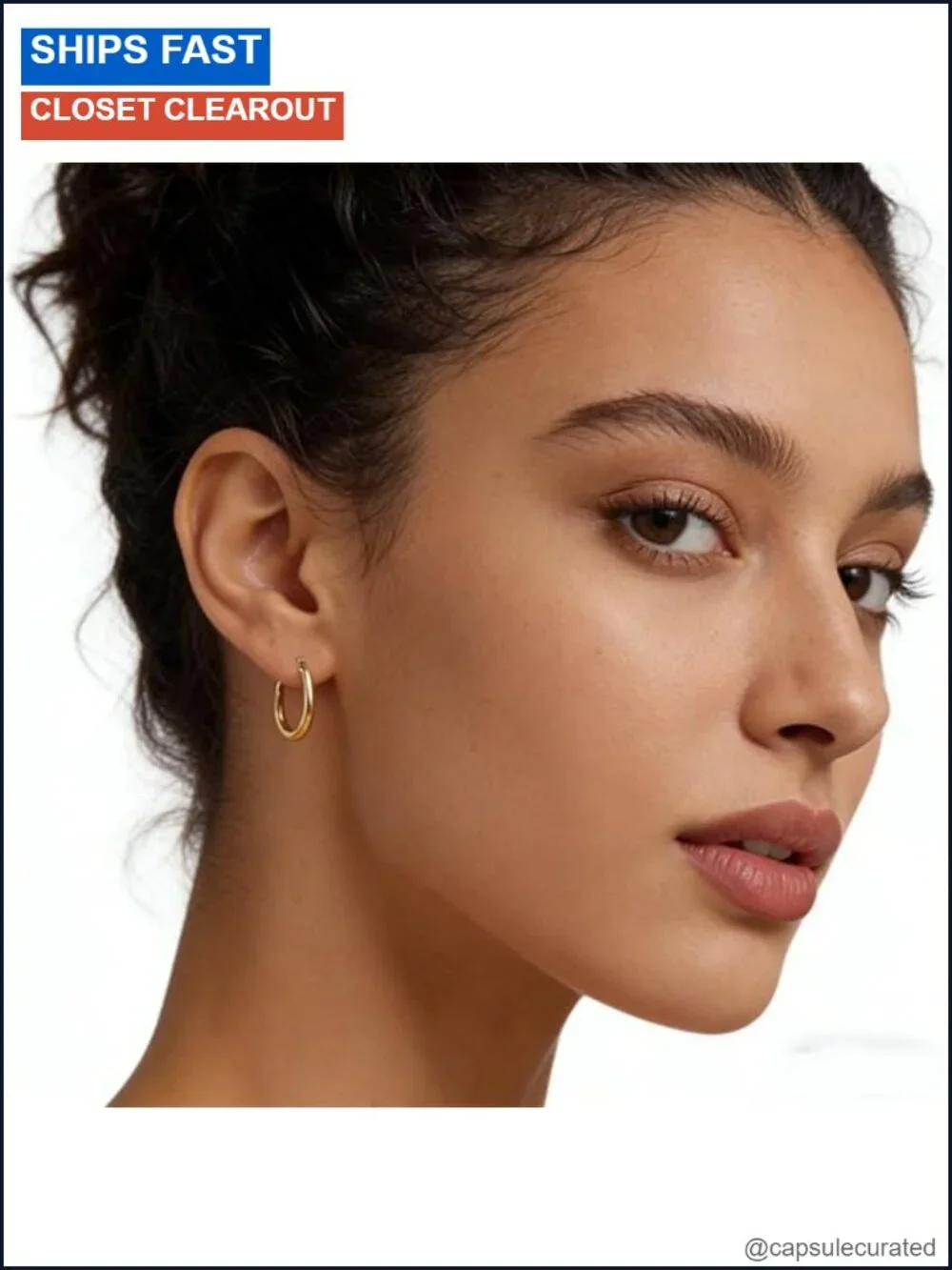 14K Gold Plated U-Shaped Hoop Earrings Women Minimalist Everyday 14K Gold Plated